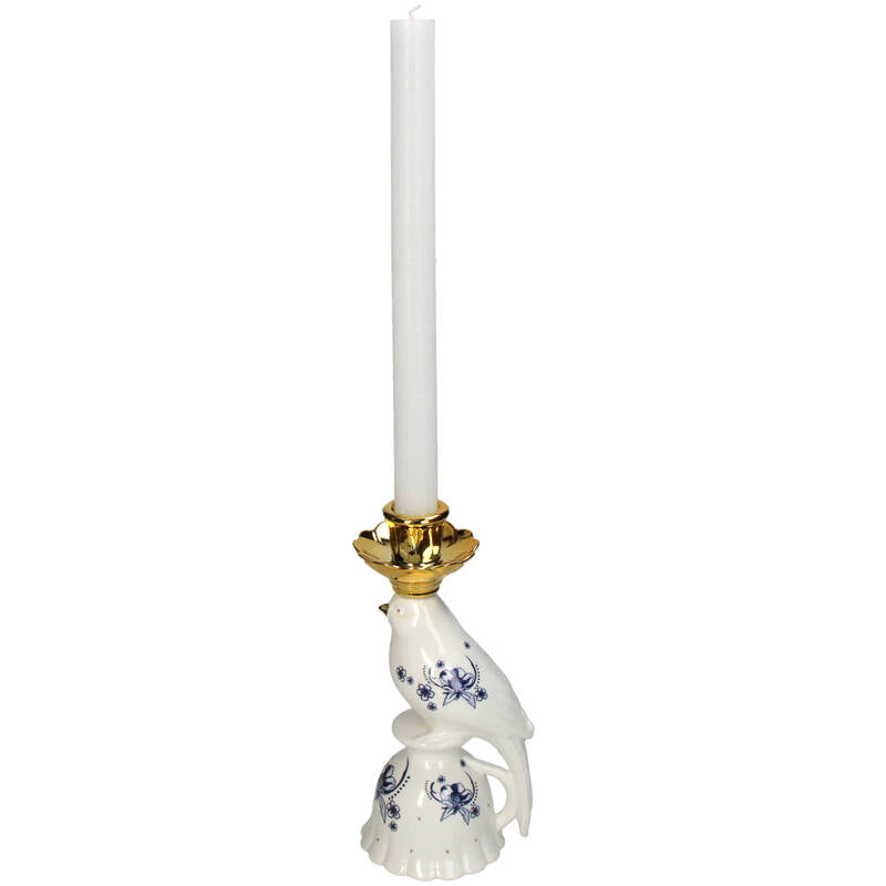 Candle Holder - Bird Porcelain - Delfts Blue ↑ 21 Cm