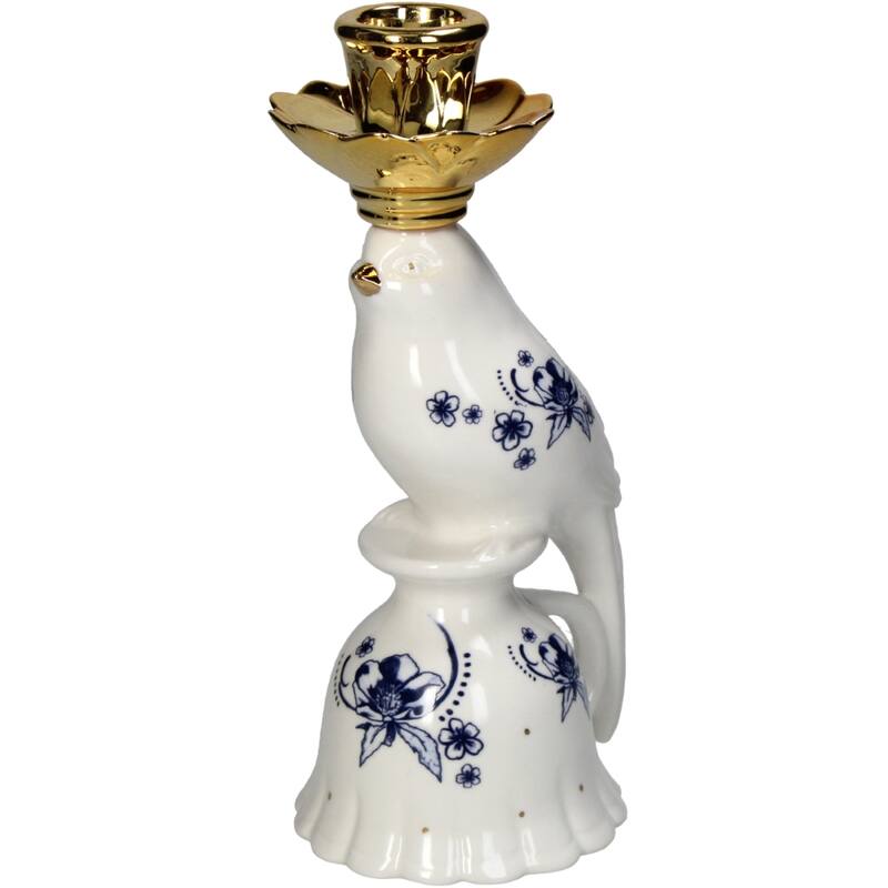 Candle Holder - Bird Porcelain - Delfts Blue ↑ 21 Cm