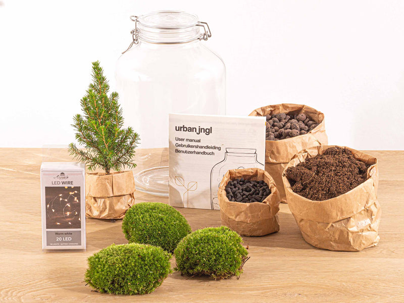 Jar Terrarium Kit - Table Christmas Tree - Bottle Garden - With Lighting - ↑ 28 Cm