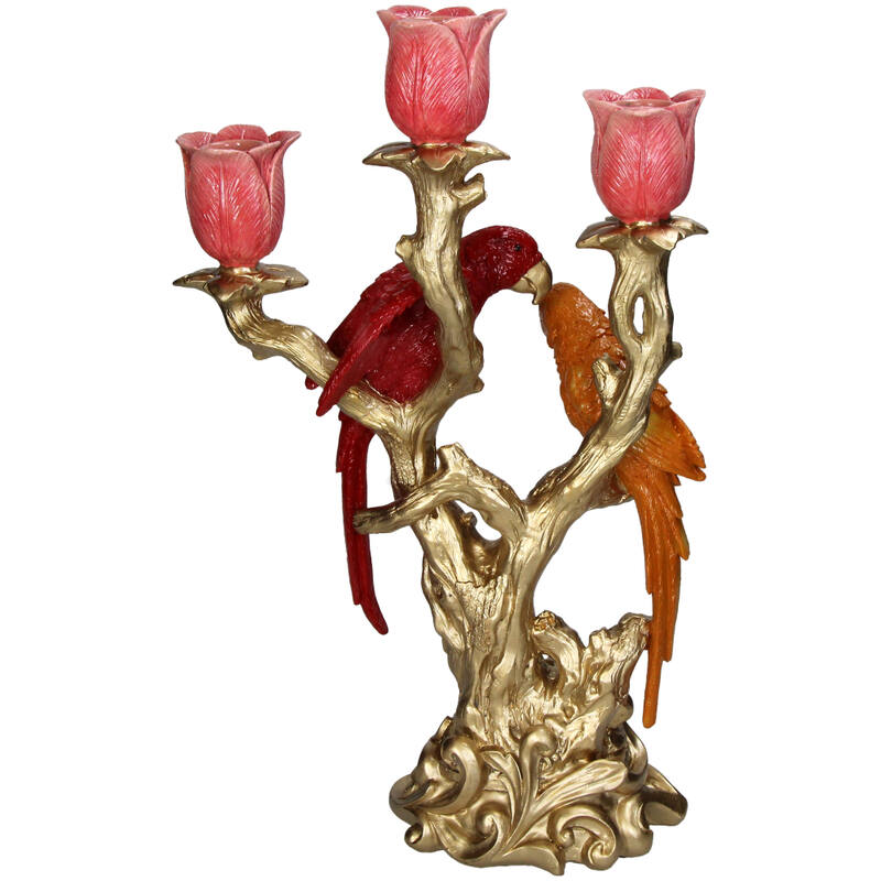 Candle Holder Bird Red & Orange Multi - 37.5 Cm