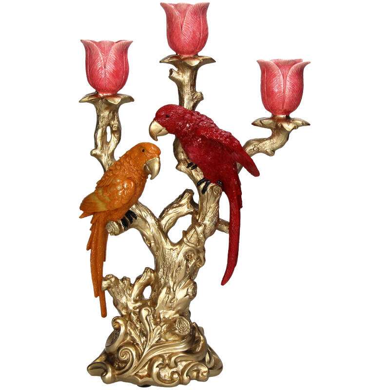 Candle Holder Bird Red & Orange Multi - 37.5 Cm