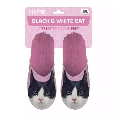 Merkloos Pantoffel Zwart Witte Kat Roze