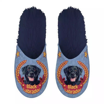 Merkloos Pantoffel Black Labrador Donkerblauw